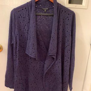 Eileen Fisher Purple 100% merino wool open front cardigan loose knit size M